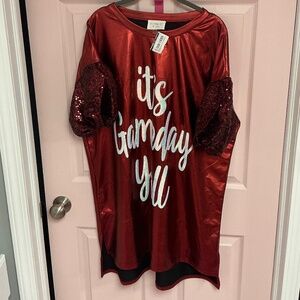 Fantastic Fawn Metallic Sequin Red Game Day Dress L NWT